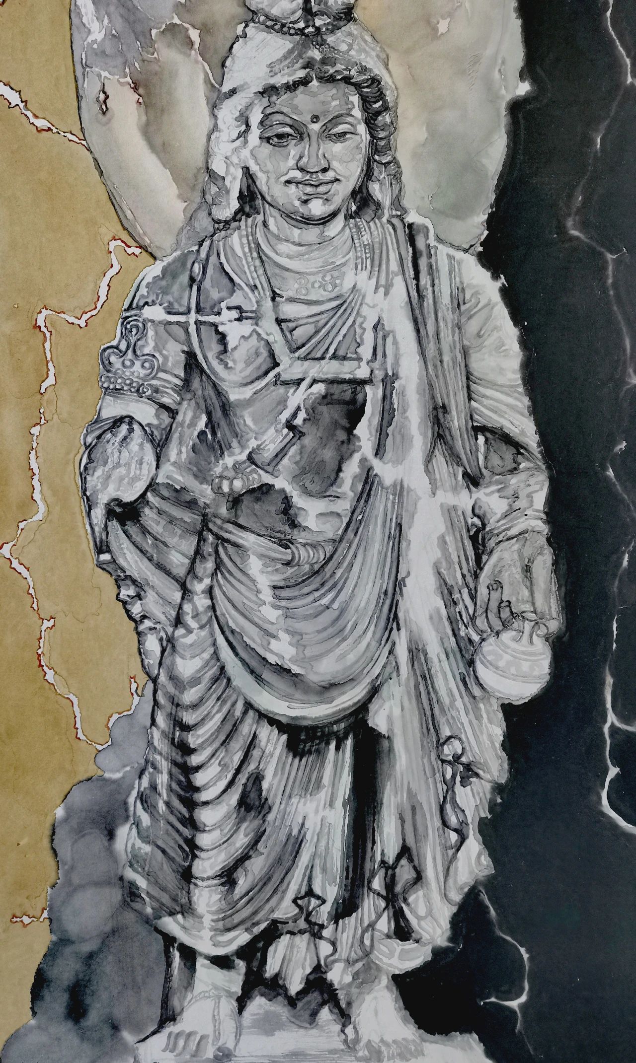 水墨石刻-古韵·3 ║ 50cm×65cm ║ 纸本设色 ║ 2024年