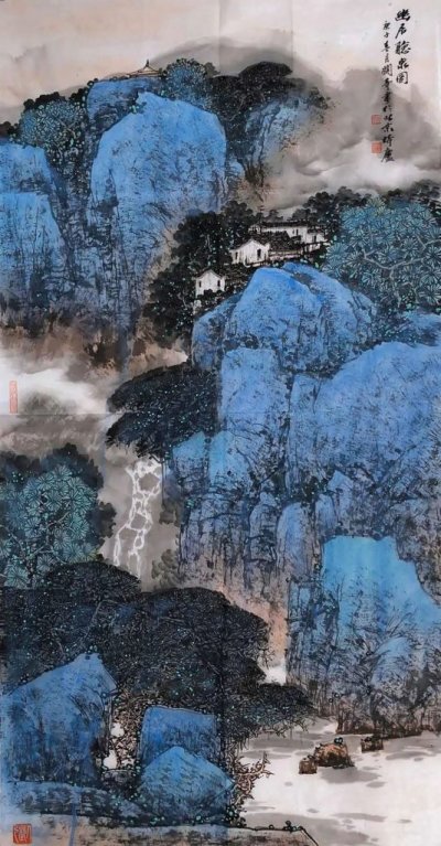 幽居听泉图 68cm×136cm