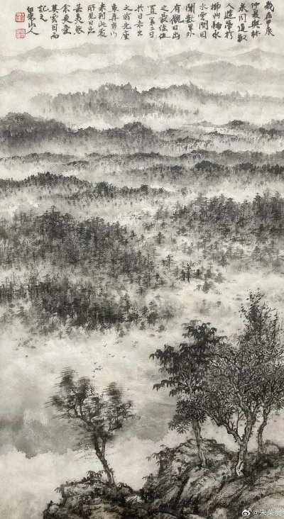 《一览众山小》 纸本水墨 53×30厘米